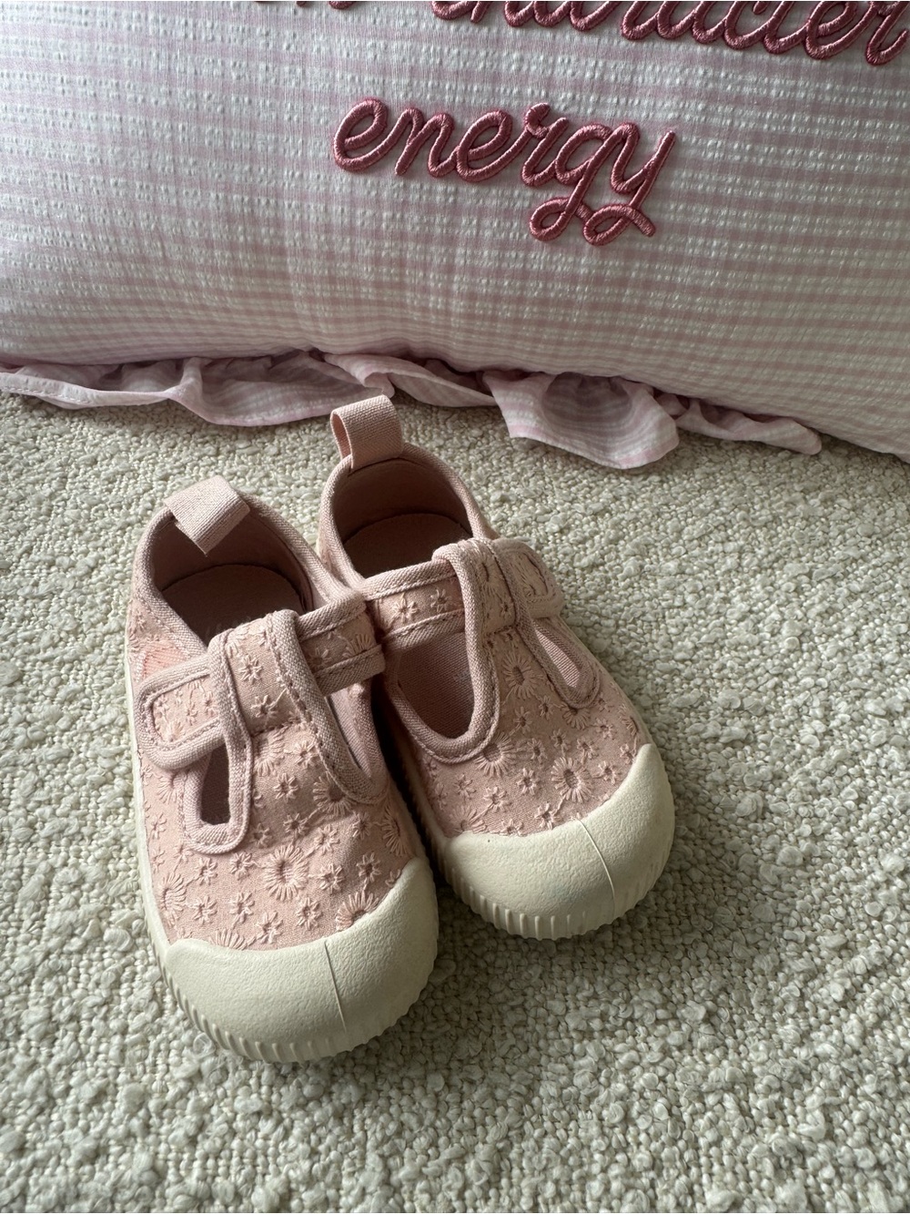 H&M Blush Pink Floral Hook-and-Loop Baby Shoes